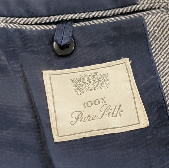 42R Men's Bret Lawrence NYC Blazer Grey/Blue 100% Silk Herringbone Sport Coat - Picture 10 of 10